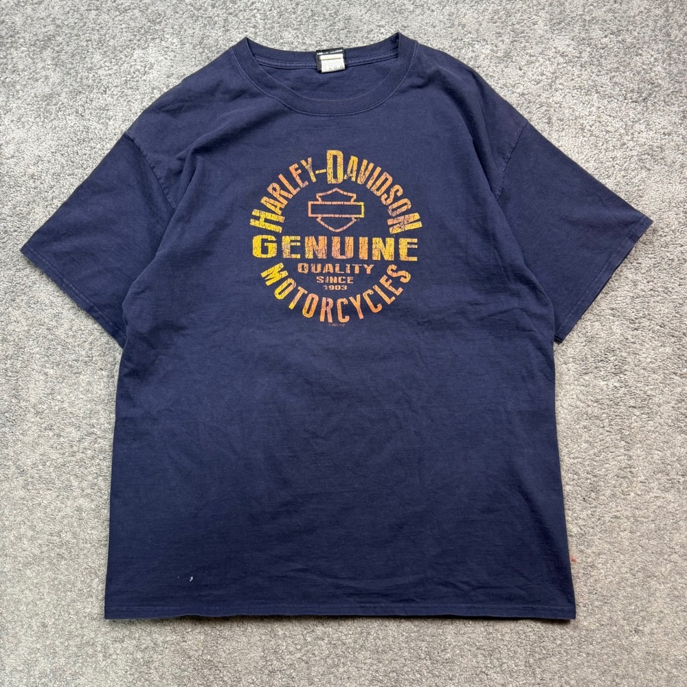 Harley-Davidson Gasoline Alley Red Deer Canada Navy Blue Shirt XL Biker Tee